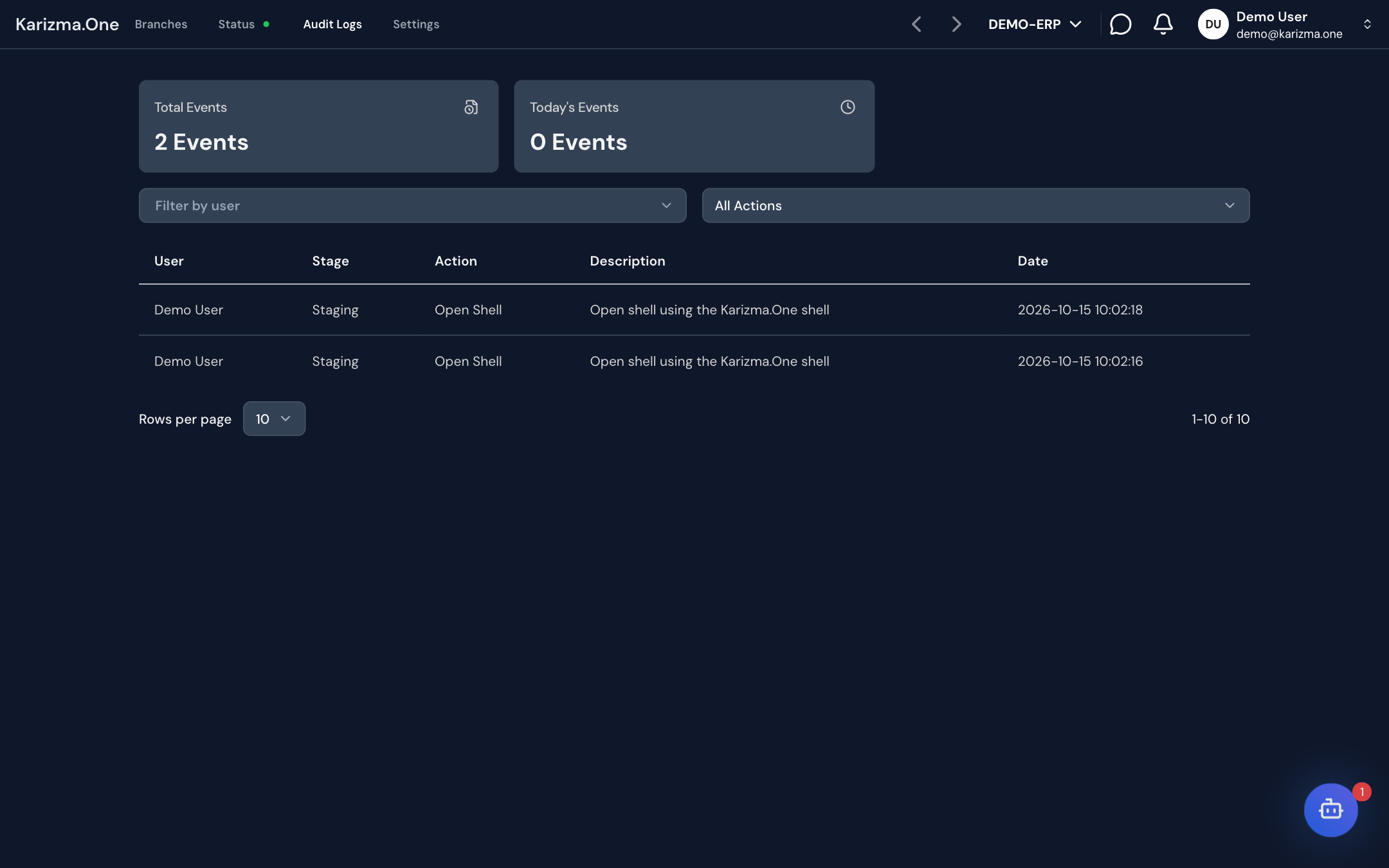 The audit log and its filters