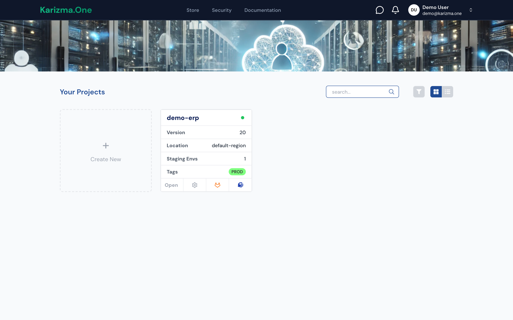The Your Projects page with its project cards
