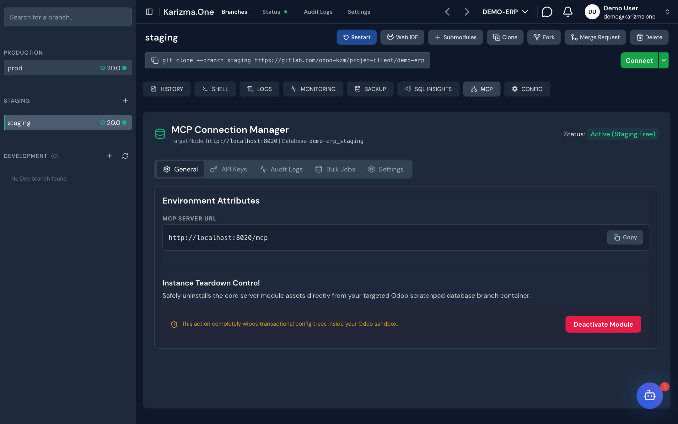 The MCP manager of a staging branch