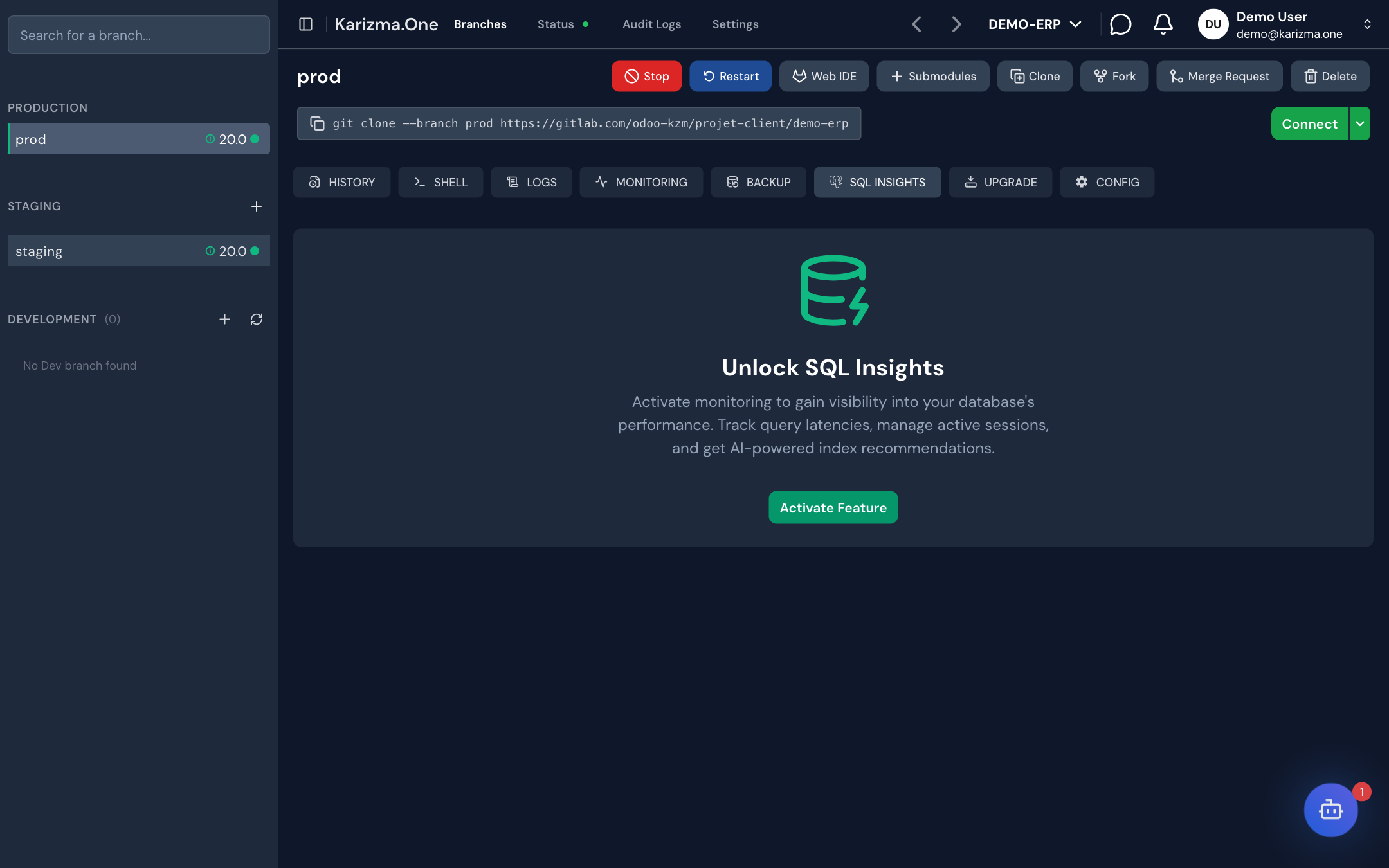 The Active Queries sub-tab of SQL Insights