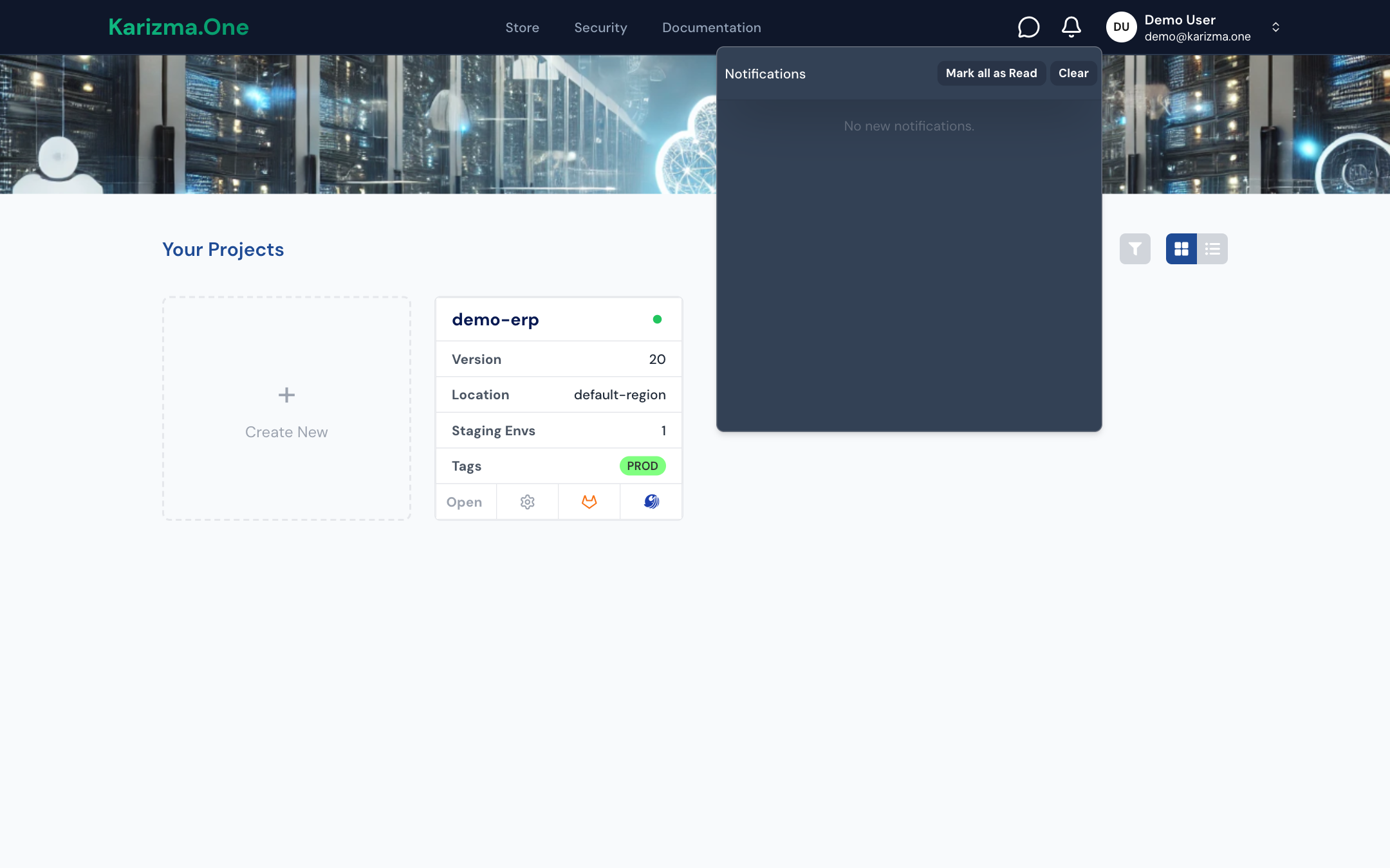 Le menu Notifications ouvert depuis la cloche
