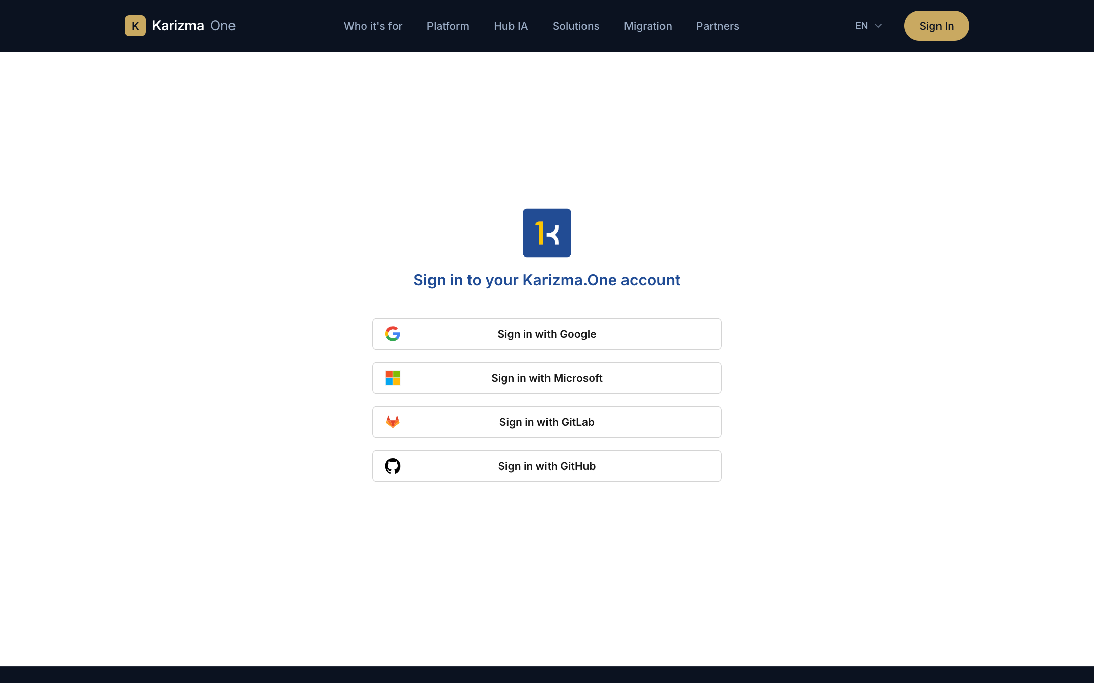 La page de connexion et ses quatre fournisseurs